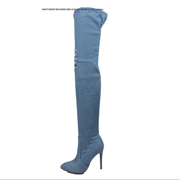 Light blue denim ripped jean over the knee boot - Picture 2 of 6